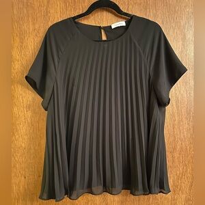 Calvin Klein Women's Elegant Black Pleated Short Sleeve Blouse